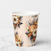 オレンジ色の黄色い灰色の花束パターン 紙コップ (裏面)