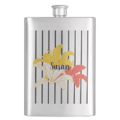 オレンジ色の黄色い白い花と黒い花のフラストライプスコ フラスク (正面)