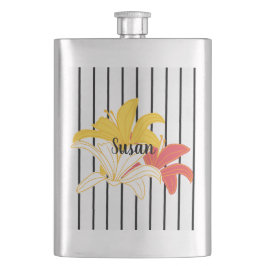 オレンジ色の黄色い白い花と黒い花のフラストライプスコ フラスク