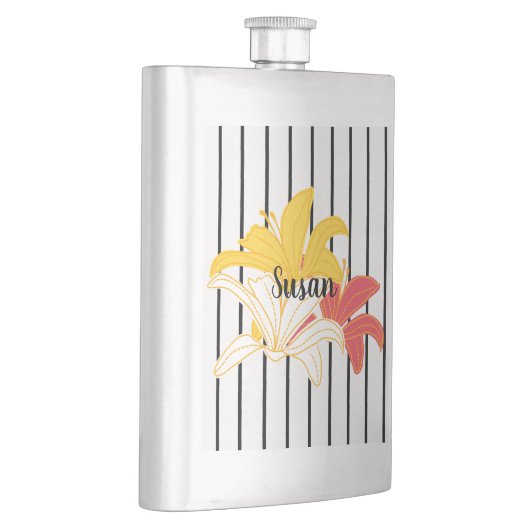 オレンジ色の黄色い白い花と黒い花のフラストライプスコ フラスク (右)