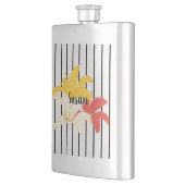 オレンジ色の黄色い白い花と黒い花のフラストライプスコ フラスク (左)