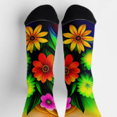 オレンジ色の黄色い花を金ゴールドと緑に ソックス (上部)