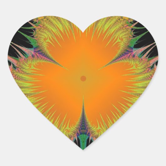 オレンジ色の黄色い花フラクタルアートギフト ハートシール (正面)