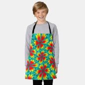 オレンジ色の黄色い花模様 エプロン (着用した状態)