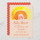 オレンジ色の黄色い虹の赤ちゃんシャワー 招待状 (正面/裏面)