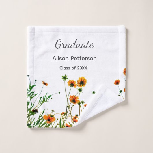 オレンジ色の黄色い野モダン花は徐々に素朴 ウォッシュタオル (ウォッシュタオル)