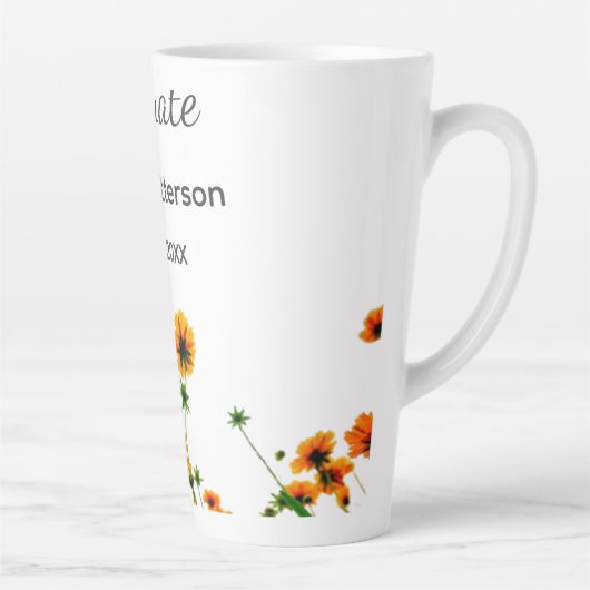 オレンジ色の黄色い野モダン花は徐々に素朴 カフェラテマグ (右)