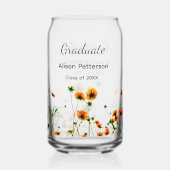 オレンジ色の黄色い野モダン花は徐々に素朴 ガラス缶 (裏面)