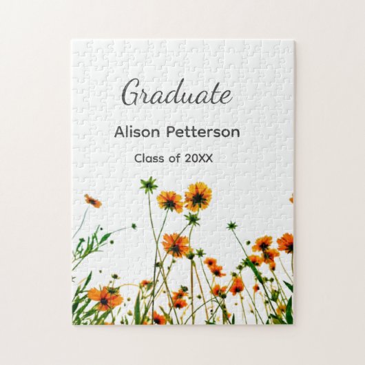 オレンジ色の黄色い野モダン花は徐々に素朴 ジグソーパズル (縦)