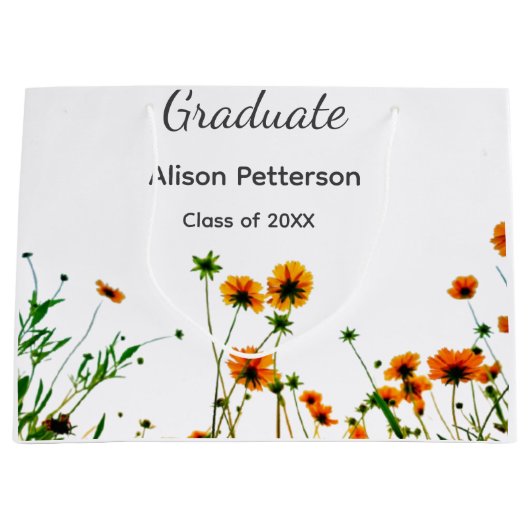 オレンジ色の黄色い野モダン花は徐々に素朴 ラージペーパーバッグ (正面)