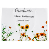 オレンジ色の黄色い野モダン花は徐々に素朴 ラージペーパーバッグ (裏面)