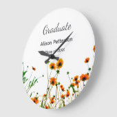 オレンジ色の黄色い野モダン花は徐々に素朴 ラージ壁時計 (傾斜)