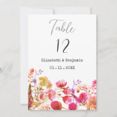 オレンジ色の黄色い野生の花のテーブル番号 招待状 (正面)