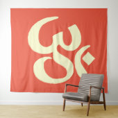 オレンジ色の黄色いOmナマステ記号 タペストリー (インサイチュ(横))
