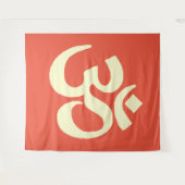 オレンジ色の黄色いOmナマステ記号 タペストリー (正面(横))