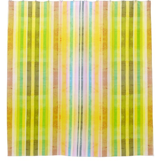 オレンジ色の黄色と緑のシャワストライプのーカーテン シャワーカーテン (正面)