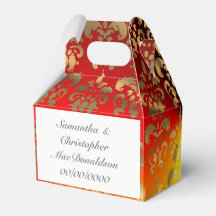 オレンジ色の黄色と金ゴールドのダマスクの結婚式