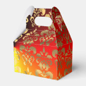 オレンジ色の黄色と金ゴールドのダマスクの結婚式 フェイバーボックス (正面サイド)