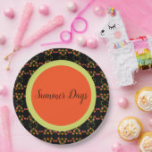 オレンジ色の黄色と黒 ペーパープレート (パーティー)