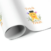 オレンジ色の黄色のハロウィーン幽霊のトリックまたはトリート追加n ラッピングペーパー (ロールコーナー)