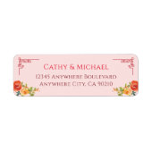 オレンジ色の黄色のフローラ中国のスタイル差出人住所 ラベル (正面)