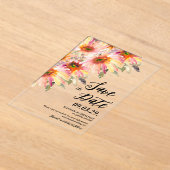 オレンジ色の黄色のフローラ日付を保存 アクリル招待状 (レイダウン)