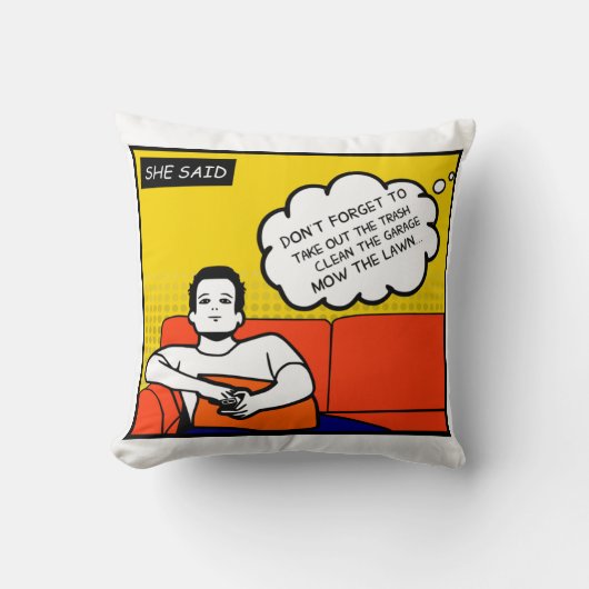 オレンジ色の黄色のブルーハニードゴツゴツゴツしたギーク漫画 クッション (正面)