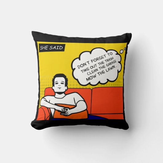 オレンジ色の黄色のブルーハニードゴツゴツゴツしたギーク漫画 クッション (正面)