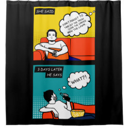 オレンジ色の黄色のブルーハニードゴツゴツゴツしたギーク漫画 シャワーカーテン