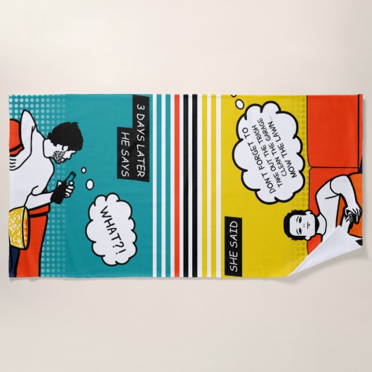 オレンジ色の黄色のブルーハニードゴツゴツゴツしたギーク漫画 ビーチタオル (正面)