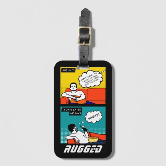 オレンジ色の黄色のブルーハニードゴツゴツゴツしたギーク漫画 ラゲッジタグ (正面縦)