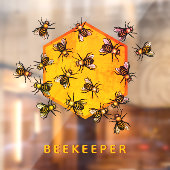 オレンジ色の黄色の六角形スケッチアートを持つミツバチ ウィンドウサイン (シート2)