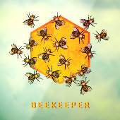 オレンジ色の黄色の六角形スケッチアートを持つミツバチ ウィンドウサイン (シート3)