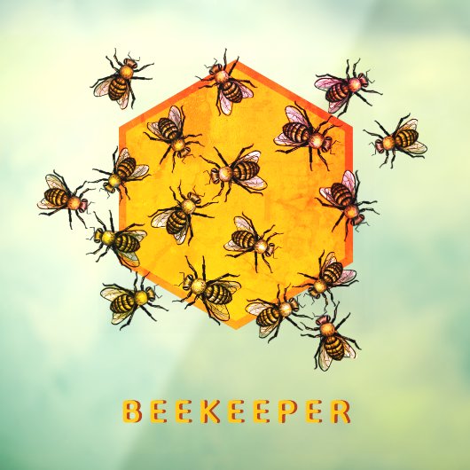 オレンジ色の黄色の六角形スケッチアートを持つミツバチ ウィンドウサイン (シート3)