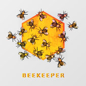 オレンジ色の黄色の六角形スケッチアートを持つミツバチ ウィンドウサイン (シート)