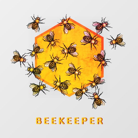 オレンジ色の黄色の六角形スケッチアートを持つミツバチ ウィンドウサイン (シート)