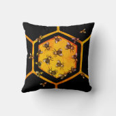オレンジ色の黄色の六角形スケッチアートを持つミツバチ クッション (裏面)