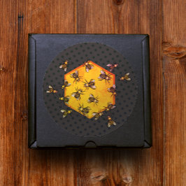 オレンジ色の黄色の六角形スケッチアートを持つミツバチ ラウンドシール