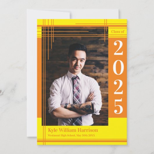 オレンジ色の黄色の学校のカラー卒業フォトプライド 招待状 (正面)