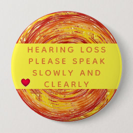 オレンジ色の黄色の幾何学的ハート難聴4インチ 缶バッジ