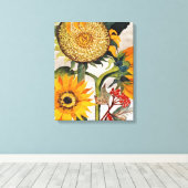 オレンジ色の黄色の播種ひまわりアート キャンバスプリント (インサイチュ (ウッドフロア))