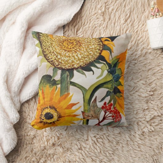 オレンジ色の黄色の播種ひまわりアート クッション (ブランケット)