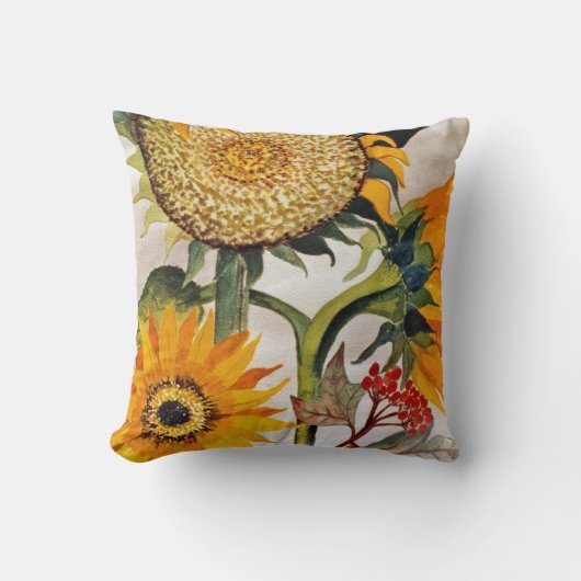オレンジ色の黄色の播種ひまわりアート クッション (正面)