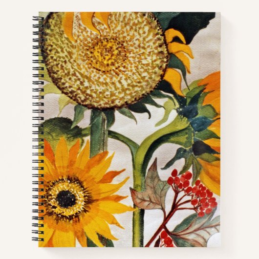 オレンジ色の黄色の播種ひまわりアート ノートブック (正面)