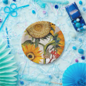 オレンジ色の黄色の播種ひまわりアート ペーパープレート (パーティー)