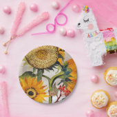 オレンジ色の黄色の播種ひまわりアート ペーパープレート (パーティー)