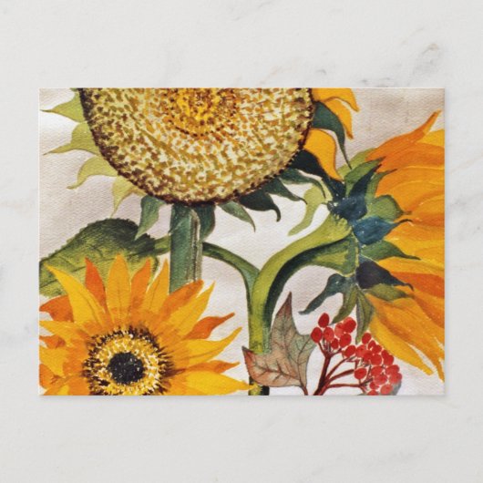 オレンジ色の黄色の播種ひまわりアート ポストカード (正面)