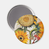 オレンジ色の黄色の播種ひまわりアート マグネット (正面/裏面)