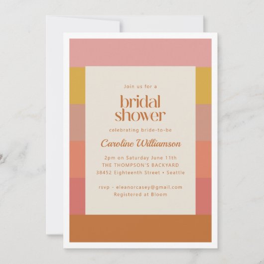 オレンジ色の黄色の暖かいストライプブライダルシャワー 招待状 (正面)