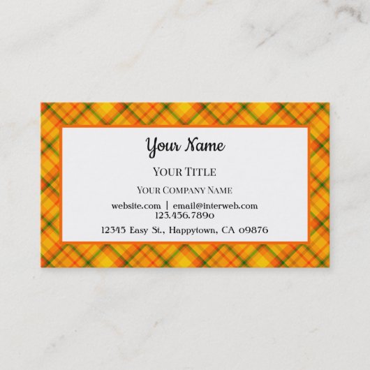 オレンジ色の黄色の格子模様の編集可能名刺 名刺 (正面)
